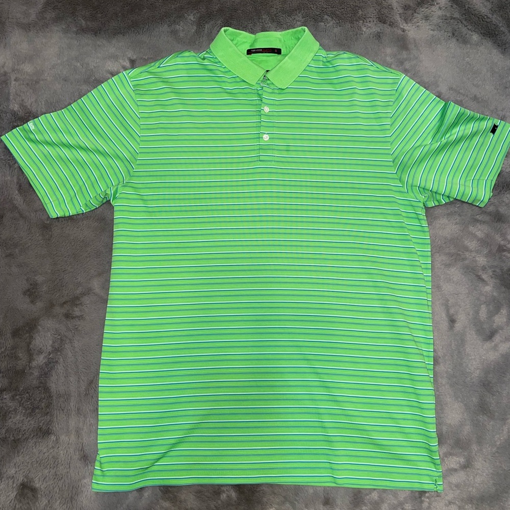 Nike Tiger Woods Collection Fit Dry Golf Polo striped green/white/blue Size XL